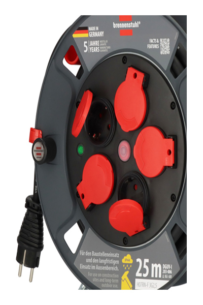 Brennenstuhl 9232250100, Svart, Röd, Plast, 5 AC-uttag, Rak, 25 m, IP44 - 9232250100