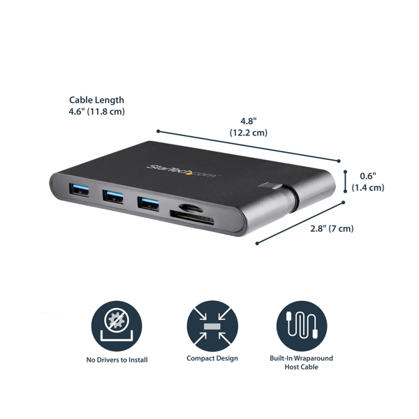 StarTech USB-C Multiport Adapter with HDMI and VGA - Mac and Windows - 3x USB 3.0 - SD/ micro SD - PD 3.0 - MacBook Pro USB C Adapter - External Video Adapter - USB-C - HDMI, VGA - Black - DKT30CHVSCPD