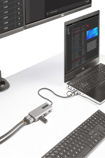 StarTech.com USB-C multiportadapter med ansluten USB-C till USB-A-dongel, dubbel HDMI (4K 30Hz/1080p 60Hz), 3x USB-A, minidockningsstation för laptop, resedockning, 40 cm kabel - 167B-USBC-MULTIPORT