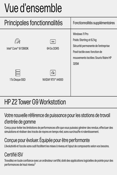 HP Z2 G9 TWR i913900K 64/1TB W11P - Core i9 - 64 GB - 86D41EA#ABF