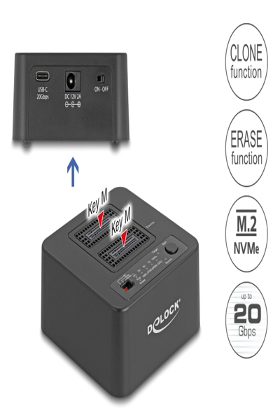Delock USB 20 Gbps M.2 Dockingstation fÃƒÂ¼r 2 x NVMe PCIe SSD mit Klon- und - 64300