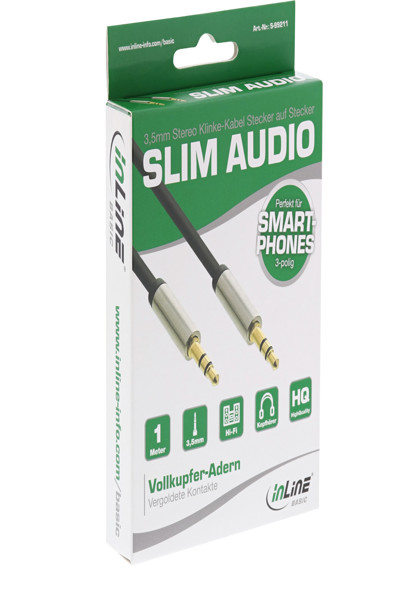 Câble audio fin InLine Basic 3,5 mm mâle/mâle - Stéréo - 1 m