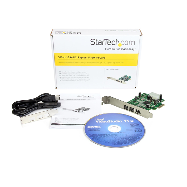 StarTech 3 Port 800+400 FireWire PCI Express Interface Combo Card - PCIe 3 Port FireWire Card - PCI-e 1 x Firewire 400 1394A 2 x FireWire 800 1394B - FireWire Adapter - PCIe - 2 ports - PEX1394B3
