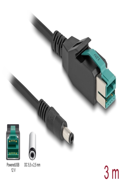 Delock PoweredUSB cable - USB PlusPower (12 V) (M) to DC jack 5.5 x 2.5 mm (M) - 80497