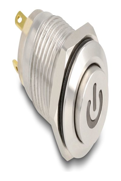 Delock Push button - for 12 mm installation, 4 x solder connection, red power symbol LED - 20981