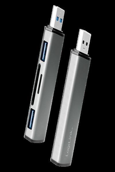 LogiLink USB 3.2 Card Reader 2-Port Hub Grey - UA0394