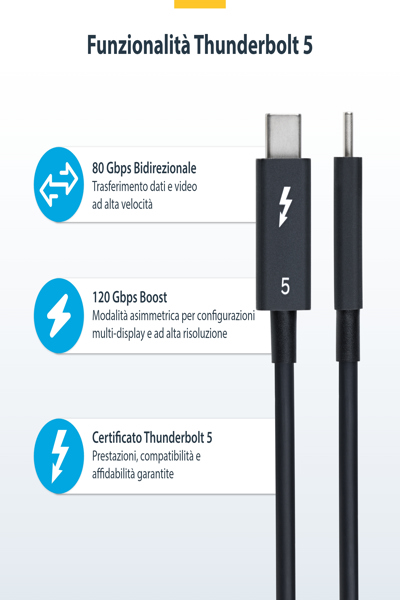 StarTech.com 60 cm Thunderbolt 5-certifierad kabel - TBLT5MM80CM240W