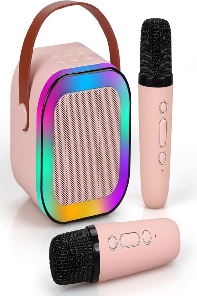 Mini enceinte LED karaoké Extralink pour enfants avec 2 micros roses
