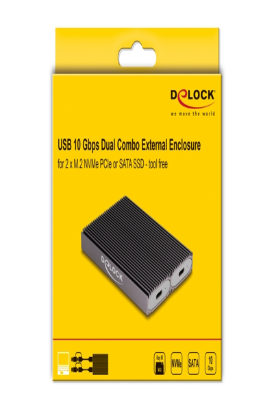 Delock External USB Type-C Dual Combo Enclosure for 2 x M.2 NVMe PCIe or SATA SSD - 42028