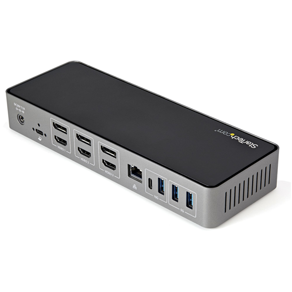 StarTech USB-C & USB-A Dock - Hybrid Universal Triple Monitor Laptop Docking Station DisplayPort & HDMI 4K 60Hz - 85W Power Delivery, 6x USB Hub, GbE, Audio - USB 3.1 Gen 2 10Gbps - Docking station - USB-C - 3 x HDMI, 3 x DP - GigE - 85 Watt - DK31C3HDPDUE