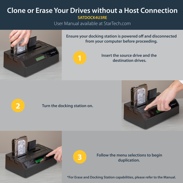 StarTech 4 Bay Hard Drive Copy Station USB 3.0 / eSATA to SATA - HDD 1:3 Duplicator - Hard Drive Duplicator - 4 Bays (SATA-300) - SATDOCK4U3RE