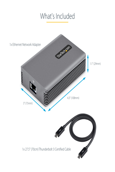 StarTech.com Thunderbolt 3 till Ethernet-adapter, 10 GbE, Multi-Gigabit, Thunderbolt 3 till RJ45 nätverksadapter, 10 GBASE-T/5-2.5 GBASE-T NIC, TB3/TB4 10G nätverksadapter med TB3-certifierad kabel, TB3 10 GbE, Win/Mac (TB310G2) - TB310G2