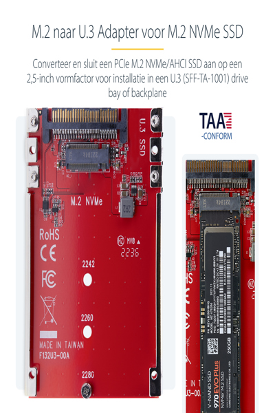 StarTech.com M.2 to U.3 Adapter, For M.2 NVMe SSDs, PCIe M.2 Drive to 2.5inch U.3 (SFF-TA-1001) Host Adapter/Converter, TAA Compliant - 1M25-U3-M2-ADAPTER