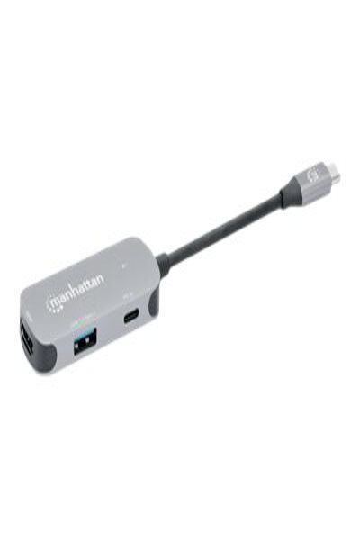 Manhattan USB-C Dock/Hub - Ports (x3): HDMI - USB-A and USB-C - With Power Delivery (100W) to USB-C Port (Note add USB-C wall charger and USB-C cable needed) - All Ports can be used at the same time - Aluminium - Space Grey - Three Year Warranty - Retail Box - Wire - 130707