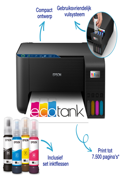 Epson EcoTank ET-2861 - Jet d'encre - Impression couleur - 5760 x 1440 DPI - Copie couleur - A4 - Noir