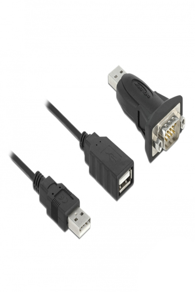 Delock Adapter USB 2.0 Type-A to 1 x Serial RS-232 D-Sub 9 pin male with nuts - USB A - RS-232 - 0.8 m - Black - 61506