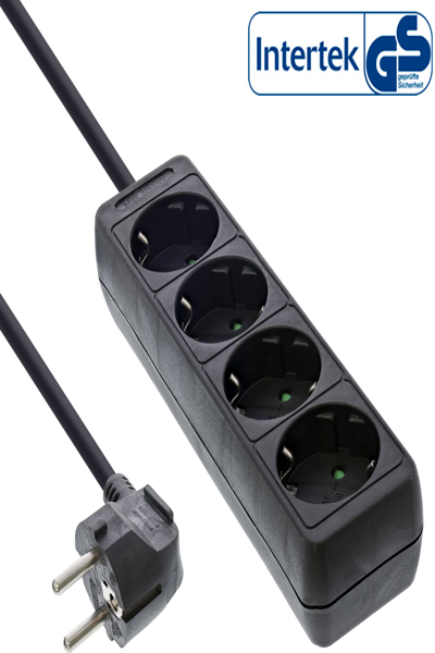 Bloc multiprises InLine - 4 prises avec terre CEE 7/3 - noir - 1,5 m