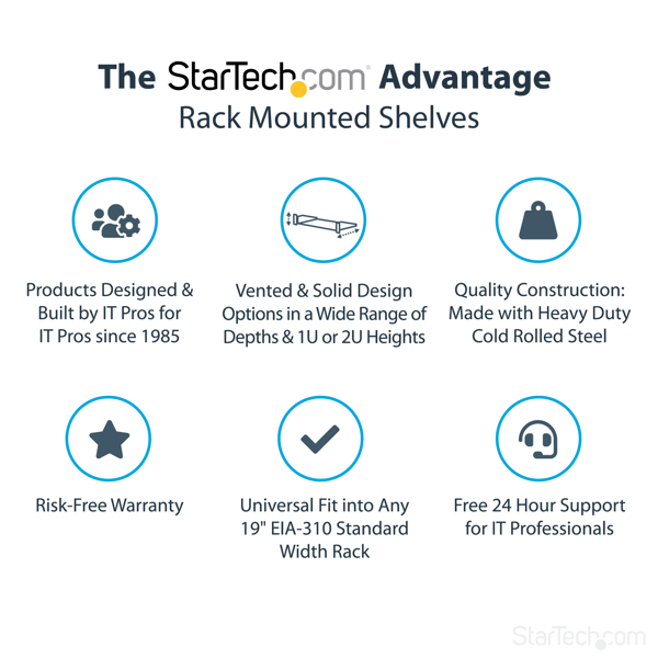 StarTech Black Standard Universal Server Rack Shelf 2U - CABSHELF