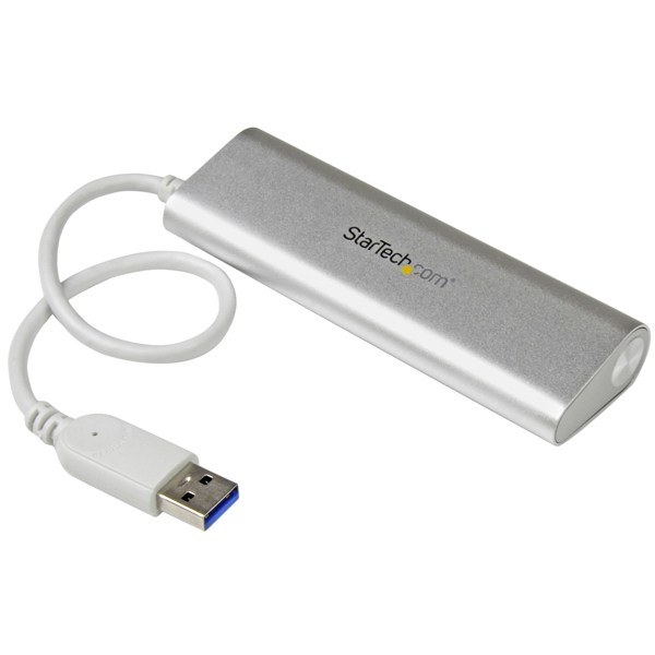 StarTech 4 port compact USB 3.0 hub with built-in cable - aluminum USB hub - silver - hub - 4 ports - ST43004UA
