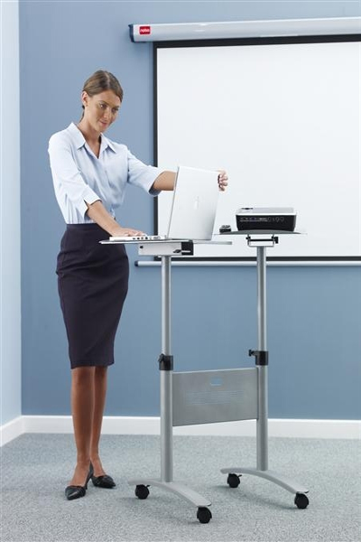 Nobo Multimedia Projection Trolley - Twin Platform. Product type: Trolley, Brand compatibility: Any brand, Product colour: Grey. Maximum weight capacity: 10 kg, Package width: 725 mm, Package depth: 940 mm. Dimensions (WxDxH): 380 x 430 x 810 mm. Quantity per pack: 1 pc(s) - 1900791