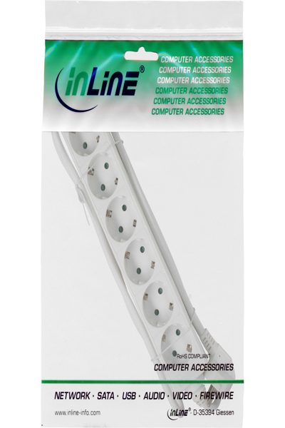 Bloc multiprises InLine - 6 prises avec terre CEE 7/3 - blanc - 1,5 m