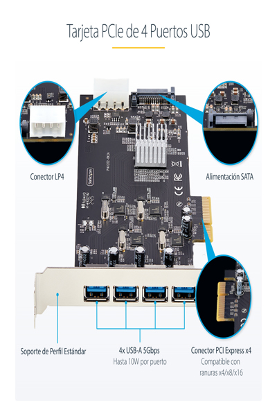 StarTech.com 4-portars USB-A PCIe-kort, USB 3.2 5 Gbps, 4x USB-kontroller - P5Q4A-USB-CARD