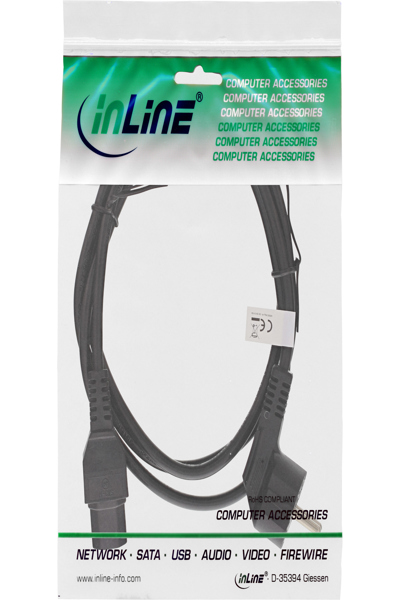 Câble d'alimentation InLine - CEE7/7 coudé vers C15 droit - 3 x 1 mm² - noir - 1,8 m