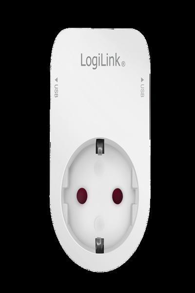 LogiLink Socket Adapter CEE 7/3 & 2x USB-A-portar - PA0247