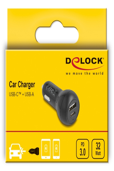 Delock Kfz Ladeadapter USB Type-C Typ-A mit 32W - 64329