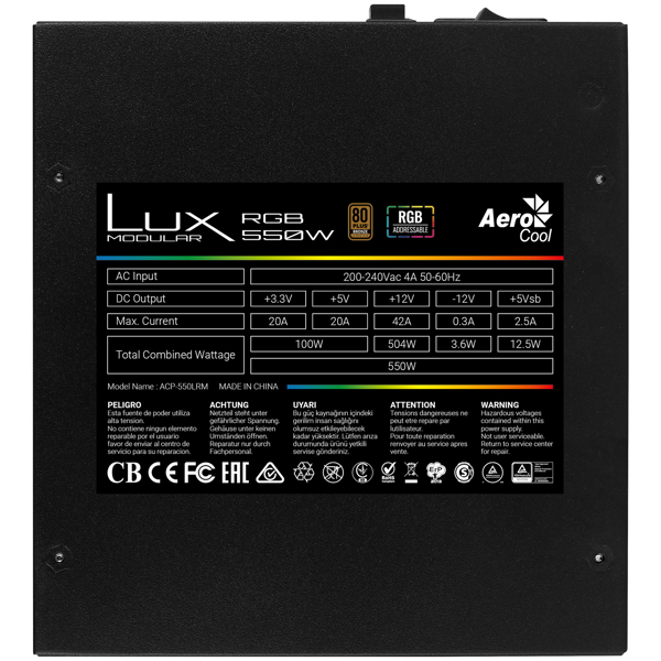 AEROCOOL Lux RGB 550M POWER SUPPLY unit 550 W Black - LUXRGB550M