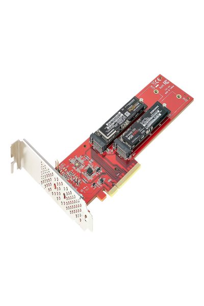 StarTech.com Dubbelt M.2 PCIe SSD-adapterkort, x8/x16 Dubbel NVMe eller AHCI M.2 SSD till PCI Express 4.0, Upp till 7,8 GBps/enhet, För 2242/2260/2280/22110 mm PCIe M-Key M2 SSD-diskar, Bifurcation krävs - DUAL-M2-PCIE-CARD-B