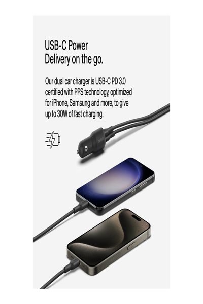 Belkin 42W - 30W USB-C+12W USB-A Car Charger - CCB005BTBK