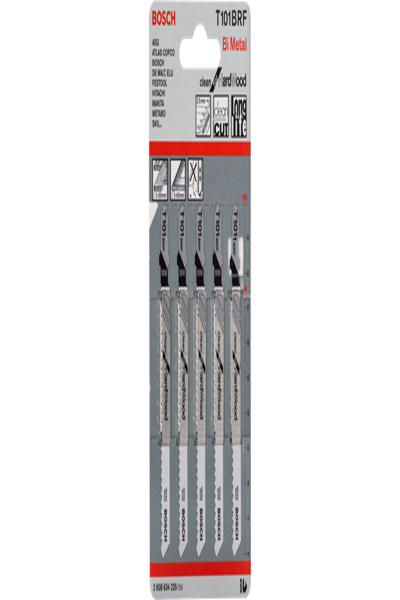 Bosch T 101 BRF Clean for Hard Wood Jigsaw Blades - Jigsaw blade - Fibreboard - Hardwood - Bimetal - Black - Grey - 2.5 mm - 10 cm