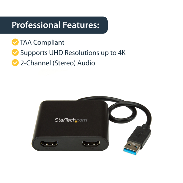 StarTech USB to Dual HDMI Adapter 4K External - USB32HD2