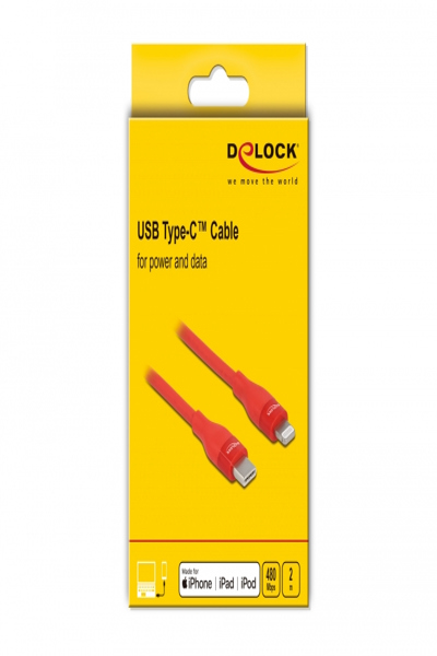 Delock USB Type-C to Lightning Data and Charging Cable MFi Certified - 2 m - Red - 86635