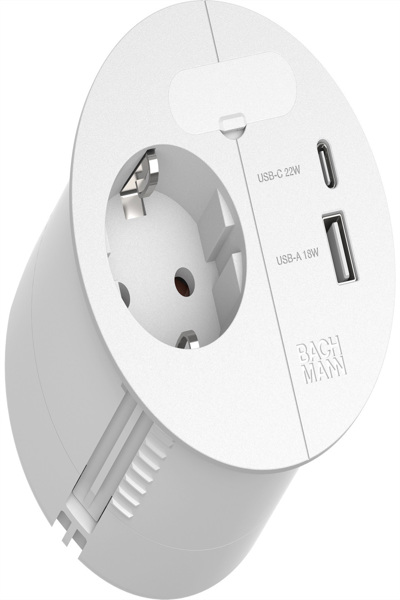 Chargeur de boucle Bachmann 1xCEE7/3 1xUSB A/C 22W 2m Blanc