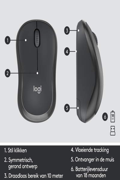 Logitech MK295 Silent Wireless Combo - Full-size (100%) - Wireless - RF Wireless - AZERTY - Graphite - Mouse included - 920-009803