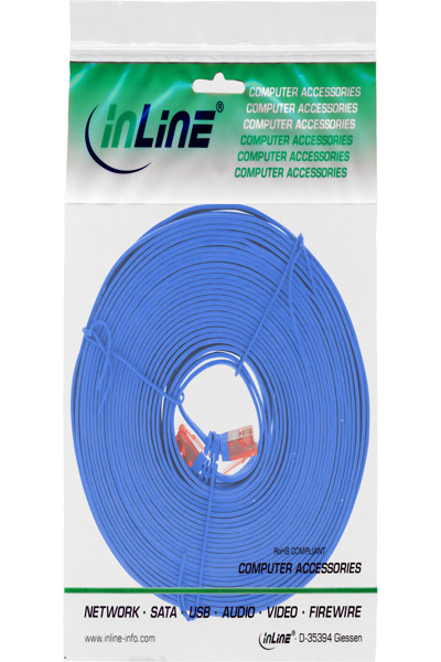 Câble patch plat ultra-fin InLine U/UTP Cat.6 Gigabit compatible bleu 15 m