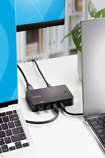 StarTech.com 2-portars USB-C KVM-switch, enkel 4K 60Hz HDMI-skärm, dubbla 100W strömförsörjningsportar, bussdriven, kompatibel med USB typ-C/USB4/Thunderbolt 3/4 - C2-H46-UC2-PD-KVM