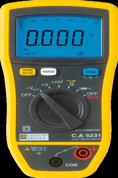 Chauvin Arnoux C.A 5231 Hand-Multimeter digital CAT III 1000 V, CAT IV 600 V Anzeige