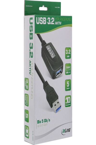 Câble répéteur actif InLine USB 3.2 Gen. 1 type A mâle/femelle - noir - 5 m