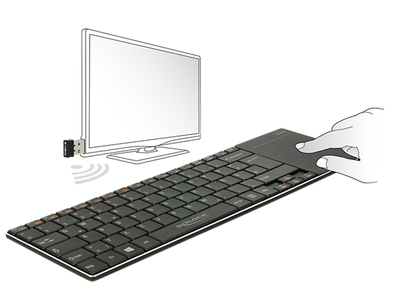 Delock 12454 - Touchpad - All brands - Black - Aluminum - Wireless - Micro-USB - 12454