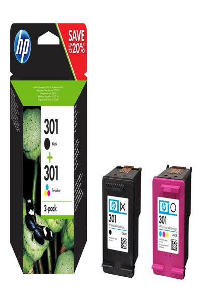 HP 301 Standard Yield Ink Cartridge: Black/Tri-color, 2 Pcs - N9J72AE#301