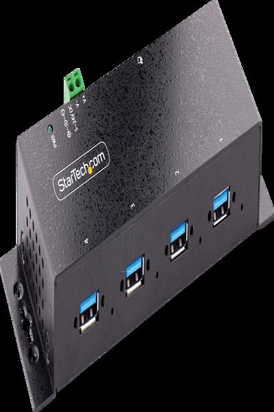 StarTech.com 4-Port Industrial USB 3.0 5Gbps Hub, Rugged USB Hub w/15kV Air/8kV Contact ESD and Surge Protection, DIN/Wall/Desk Mountable USB-A Hub, USB Expansion Hub with Locking Ports - 5G4AINDNP-USB-A-HUB