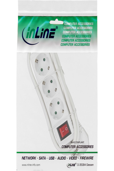 Bloc multiprises InLine - 3 prises avec contact de terre CEE 7/3 - avec interrupteur - blanc - 5 m