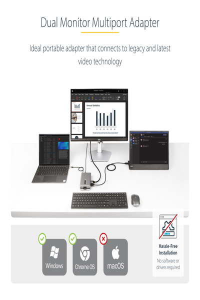 StarTech.com USB-C Dual Monitor Docking Station 4K HDMI VGA 100W PD - DKM31C3HVCPD