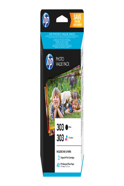 HP 303 Black/Tri-color Photo Value Pack: 200 Pages, 3 Pcs - Z4B62EE