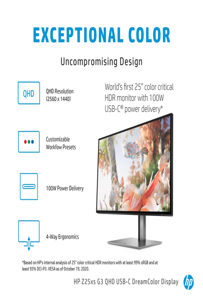 HP Z25xs G3 QHD USB-C DreamColor Display: 25-inch, 2560x1440 - 1A9C9AA#UUZ