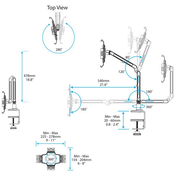 Desk-Mount Tablet Arm - Articulating Tablet Mount - For 9 to 11 Tablets - iPad or Android Tablet Holder - Lockable - Steel Tablet Mounting Kit - ARMTBLTIW