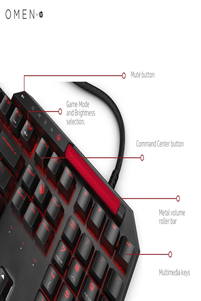 HP OMEN by Sequencer Keyboard: Full-size, Wired, Mechanical, Black - 2VN99AA